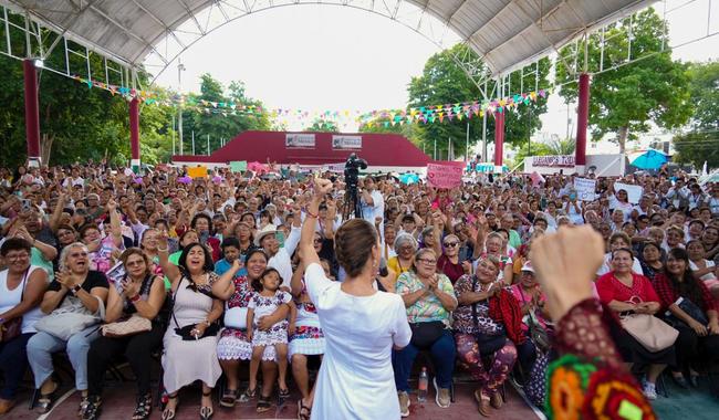 Más de 3 millones de mujeres reciben la Pensión Mujeres Bienestar: Presidenta encabeza asamblea en Puerto Morelos, Quintana Roo