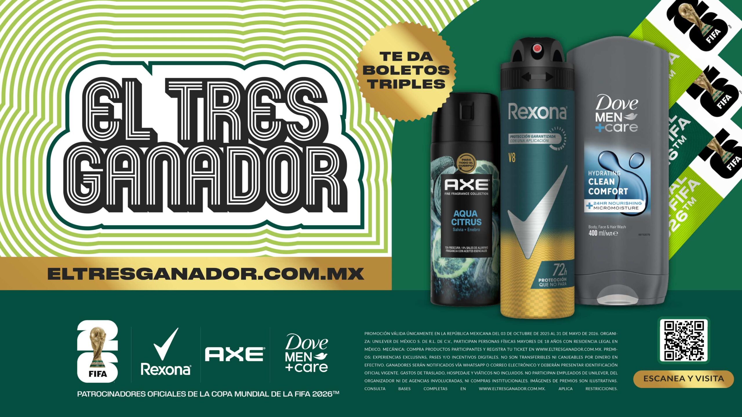 Rexona, Axe y Dove regalan 184 pases triples para la Copa Mundial de la FIFA 2026™ en México